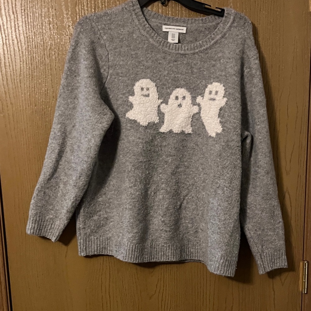 cupcakes & cashmere Gray Sweater with Ghost Design